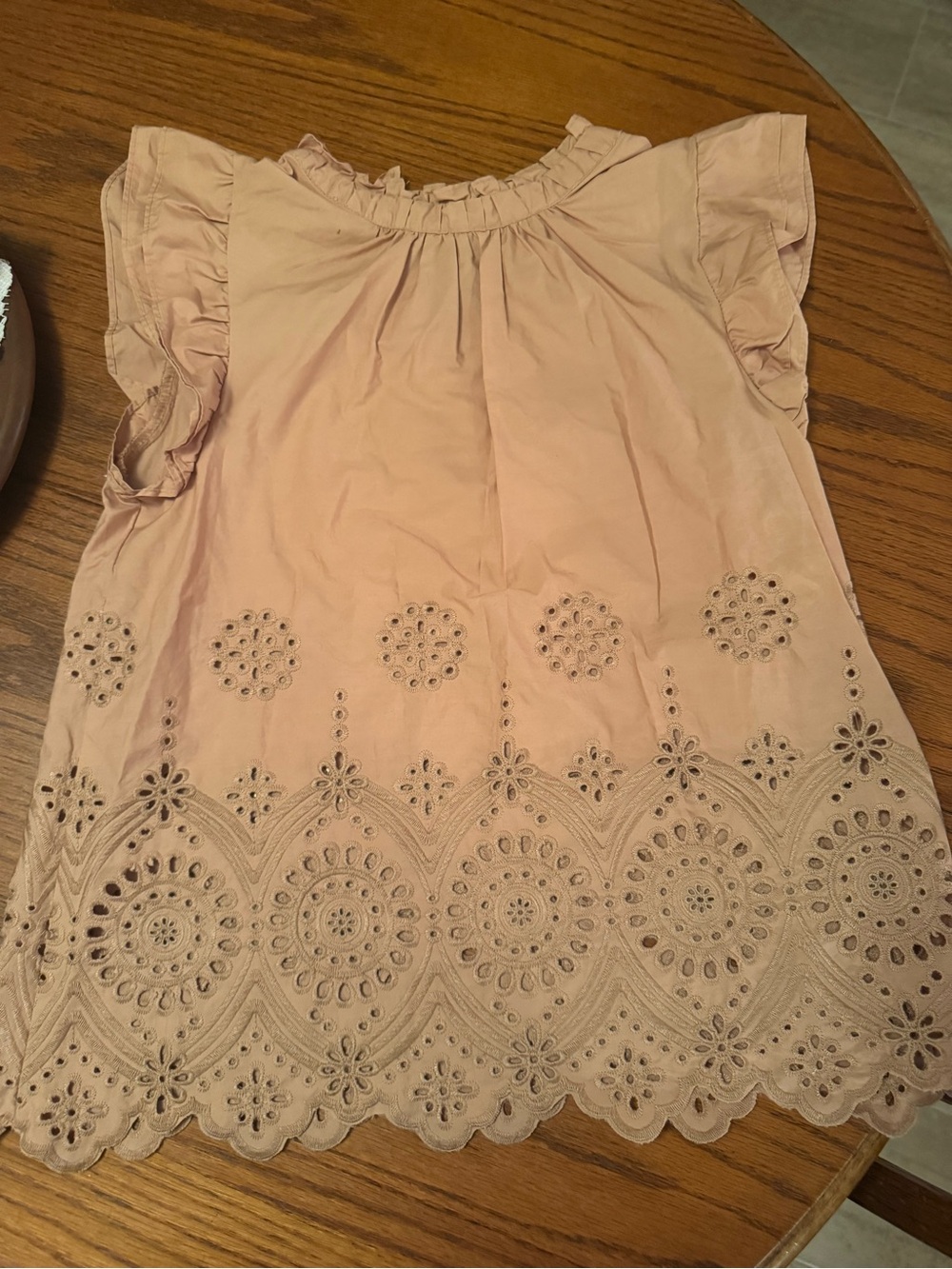 Moon River Blush Eyelet Ruffle Sleeve Top
